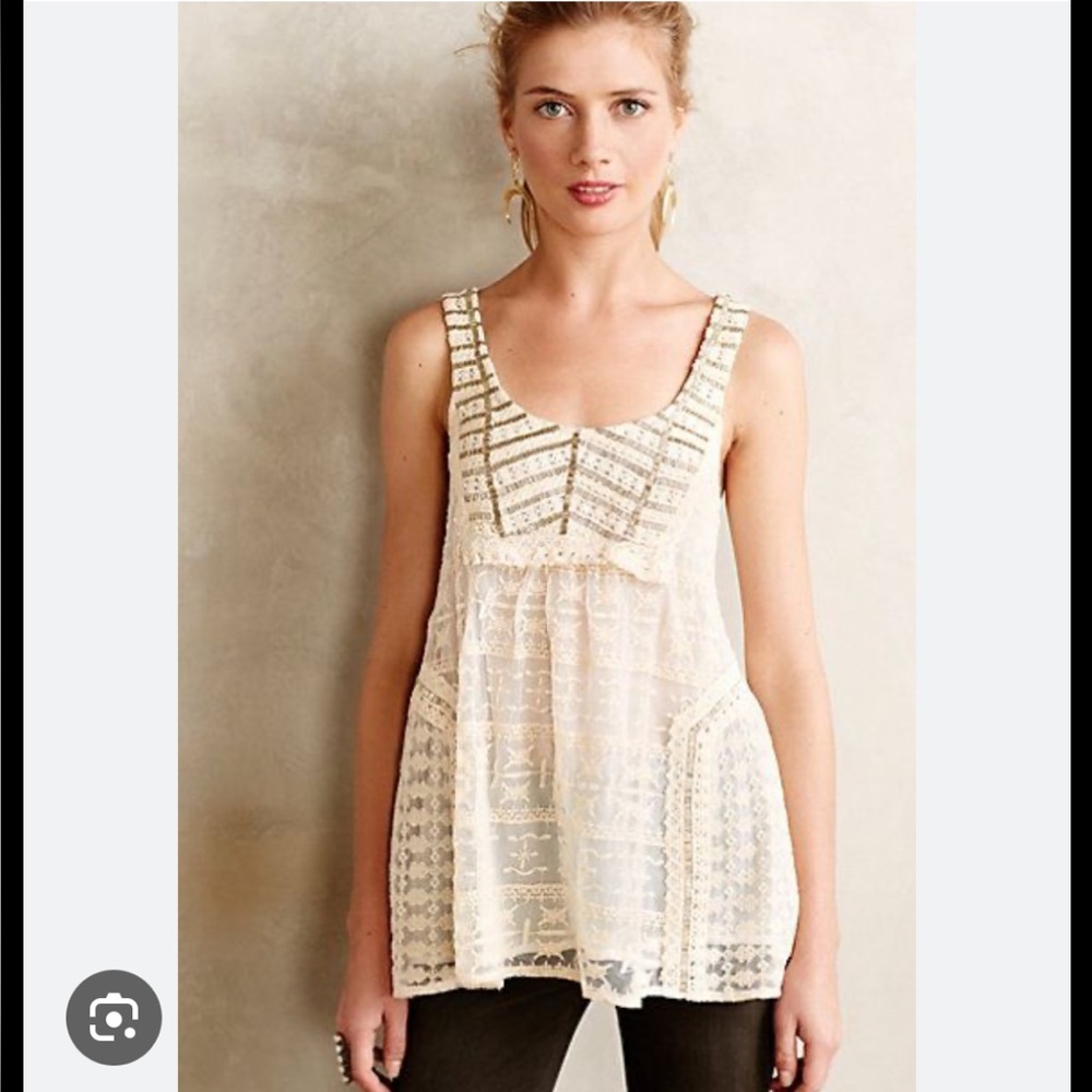 VANESSA VIRGINIA for ANTHROPOLOGIE ivory LACE beaded & crochet TANK small WHITE - Picture 8 of 8